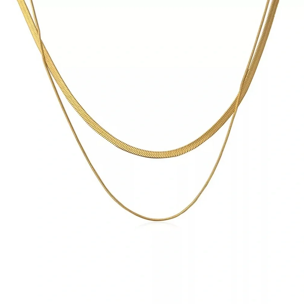 Double Layer Pendant Snake chain Gold plated Necklace - Picture 10 of 13